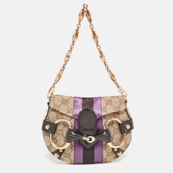 Pre Owned Gucci Tri Color GG Canvas and Leather Horsebit Chain Pochette