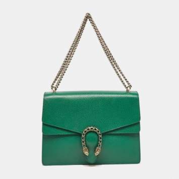 Pre Owned Gucci Green Leather Medium Dionysus Shoulder Bag