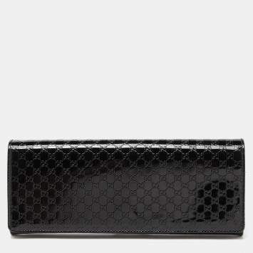 Pre Owned Gucci Black Microguccissima Patent Leather Small Broadway Clutch
