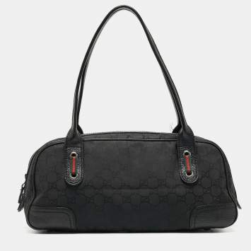 مملوكة مسبقًا Gucci Black GG Nylon and Leather Princy Boston Bag