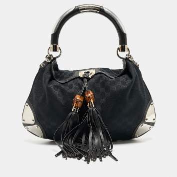Pre Owned Gucci Black GG Canvas and Leather Medium Babouska Indy Hobo