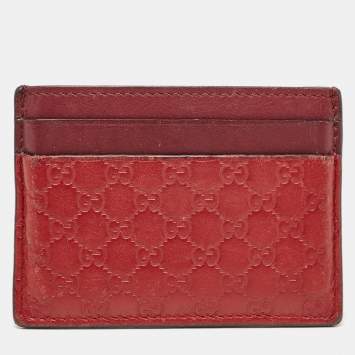 Pre Owned Gucci Red/Burgundy Microguccissima Leather Card Holder