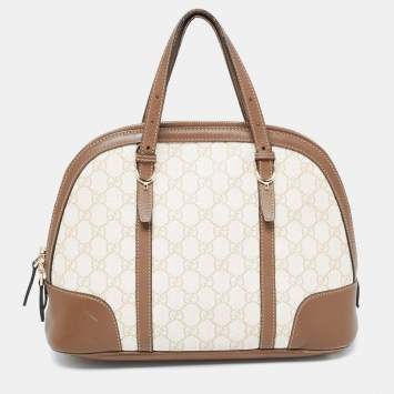 Pre Owned Gucci Brown/Beige GG Supreme Canvas and Leather Nice Dome Satchel