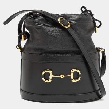 Pre Owned Gucci Black Leather 1955 Horsebit Bucket Bag