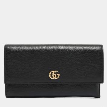 Pre Owned Gucci Black Leather GG Marmont Continental Wallet