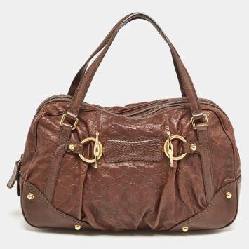 Pre Owned Gucci Dark Brown Guccissima Leather Jockey Boston Bag