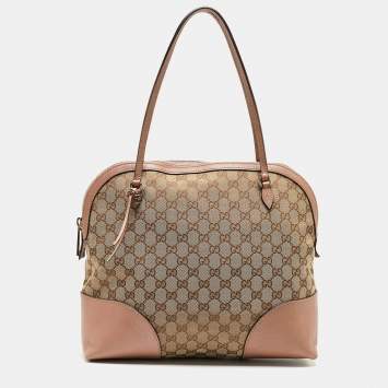 Pre Owned Gucci Beige/Pink GG Canvas and Leather Bree Bag