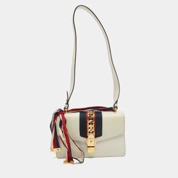 Pre Owned Gucci Off White Leather Small Web Sylvie Shoulder Bag