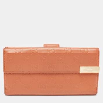 Pre Owned Gucci Orange Guccissima Leather Trademark Continental Wallet