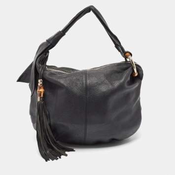 Pre Owned Gucci Black Pebbled Leather Jungle Hobo