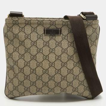 Pre Owned Gucci Beige/Brown GG Supreme Canvas Slim Messenger Bag