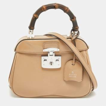 Pre Owned Gucci Beige Glossy Leather Mini Lady Lock Bamboo Top Handle Bag