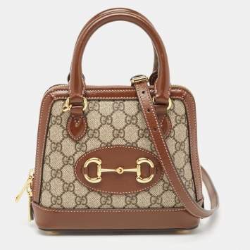 Pre Owned Gucci Beige/Ebony GG Supreme Canvas Mini Horsebit 1955 Top Handle Bag