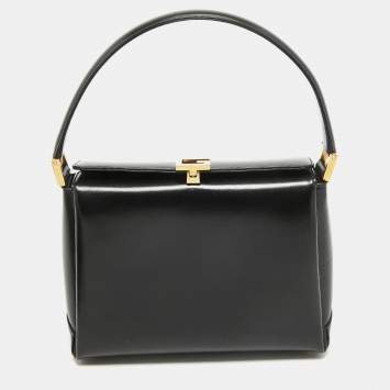 Pre Owned Gucci Black Glossy Leather G Logo Top Handle Bag