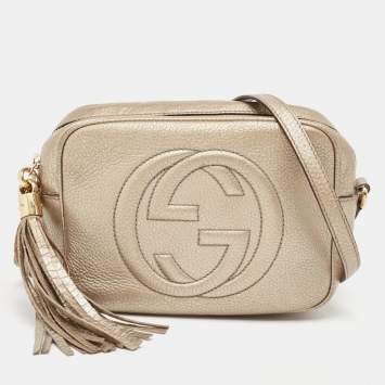Pre Owned Gucci Gold Grained Leather Small Soho Disco Crossbody Bag