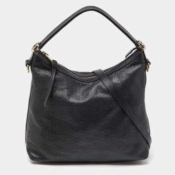 Pre Owned Gucci Black Guccissima Leather Miss GG Original Hobo