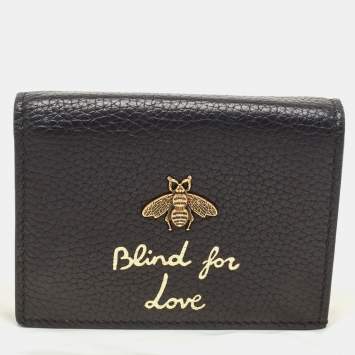 Pre Owned Gucci Black Leather Bee Blind for Love Card Case