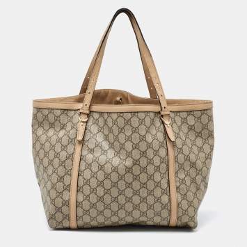 Pre Owned Gucci Beige GG Supreme Canvas and Leather Nice Tote