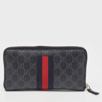 Pre Owned Gucci Black GG Supreme Canvas New Web Continental Wallet