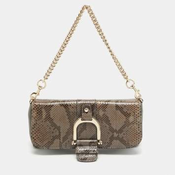 Pre Owned Gucci Grey Python and Leather Greenwhich Baguette Bag