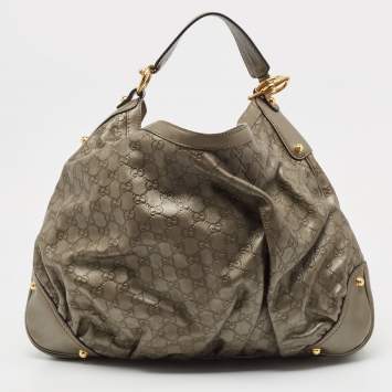 مملوكة مسبقًا Gucci Grey Guccissima Leather Jockey Hobo