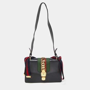 Pre Owned Gucci Black Leather Small Web Sylvie Shoulder Bag
