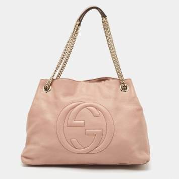 Pre Owned Gucci Rose Poudre Leather Medium Soho Chain Tote