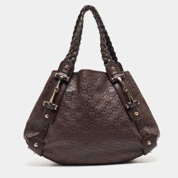 Pre Owned Gucci Dark Brown Guccissima Leather Small Pelham Shoulder Bag