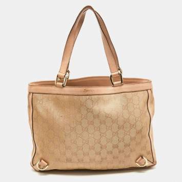 Pre Owned Gucci Dusty Pink/Gold GG Lurex Fabric and Leather Tote