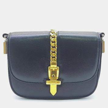 Pre Owned Gucci Black Leather Sylvie 1969 Mini Shoulder Bag