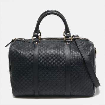 Pre Owned Gucci Navy Blue Guccissima Leather Medium Joy Boston Bag