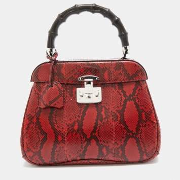 Pre Owned Gucci Red Python Medium Lady Lock Top Handle Bag