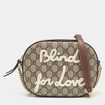 مملوكة مسبقًا Gucci Beige/Brown GG Supreme Canvas and Leather Mini Blind For Love Shoulder Bag