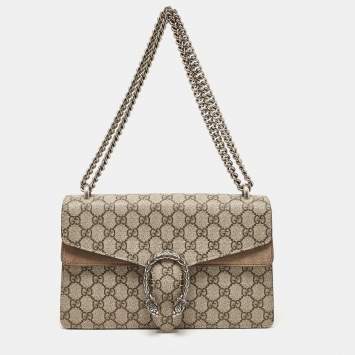 Pre Owned Gucci Beige GG Supreme Canvas and Suede Small Dionysus Shoulder Bag