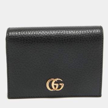 Pre Owned Gucci Black Leather GG Marmont Flap Card Case