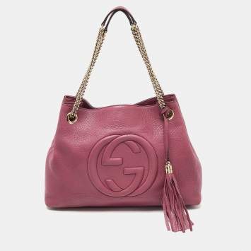 Pre Owned Gucci Pink Pebbled Leather Medium Soho Chain Tote