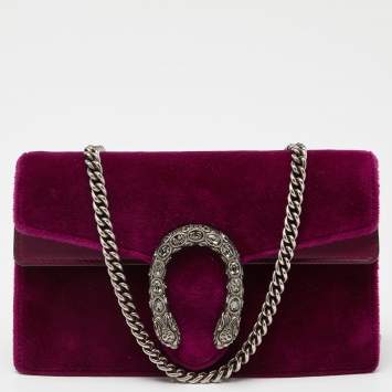 Pre Owned Gucci Purple Velvet and Leather Super Mini Dionysus Chain Bag