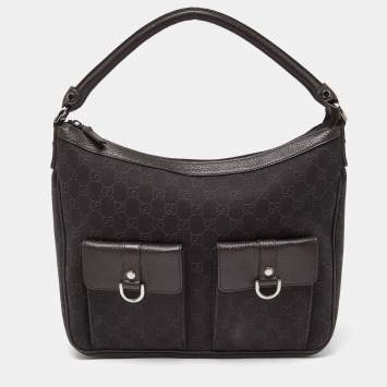 Pre Owned Gucci Brown GG Canvas and Leather Hobo