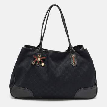 Pre Owned Gucci Black GG Canvas and Leather Large Princy Tote