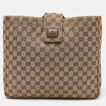 Pre Owned Gucci Beige GG Canvas and Leather Clutch