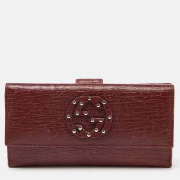 Pre Owned Gucci Brick Leather Soho Studded Continental Wallet