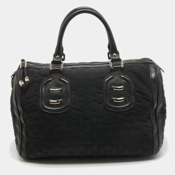 Pre Owned Gucci Black Guccissima Neoprene and Leather Medium Techno Boston Bag