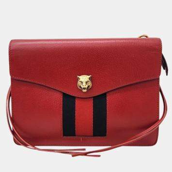 Pre Owned Gucci Red leather Animalier Chain Shoulder Bag 