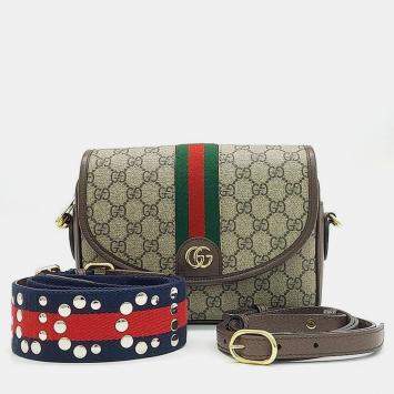 Pre Owned Gucci Beige/Brown GG Canvas Mini Ophidia Shoulder Bag 