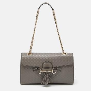 Pre Owned Gucci Grey Microguccissima Leather Medium Emily Chain Shoulder Bag