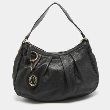 Pre Owned Gucci Black Guccissima Leather Medium Sukey Tote