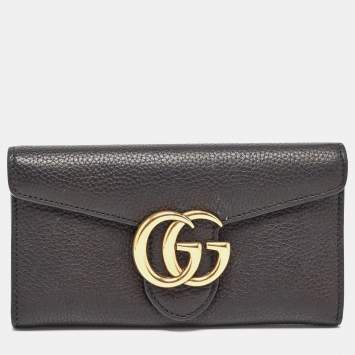 Pre Owned Gucci Black Leather GG Marmont Continental Wallet