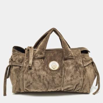 Pre Owned Gucci Olive Green Suede Hysteria Tote