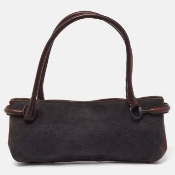 Pre Owned Gucci Brown GG Canvas and Leather Satchel