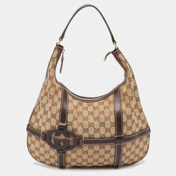 Pre Owned Gucci Beige/Ebony GG Canvas and Leather Royal Hobo